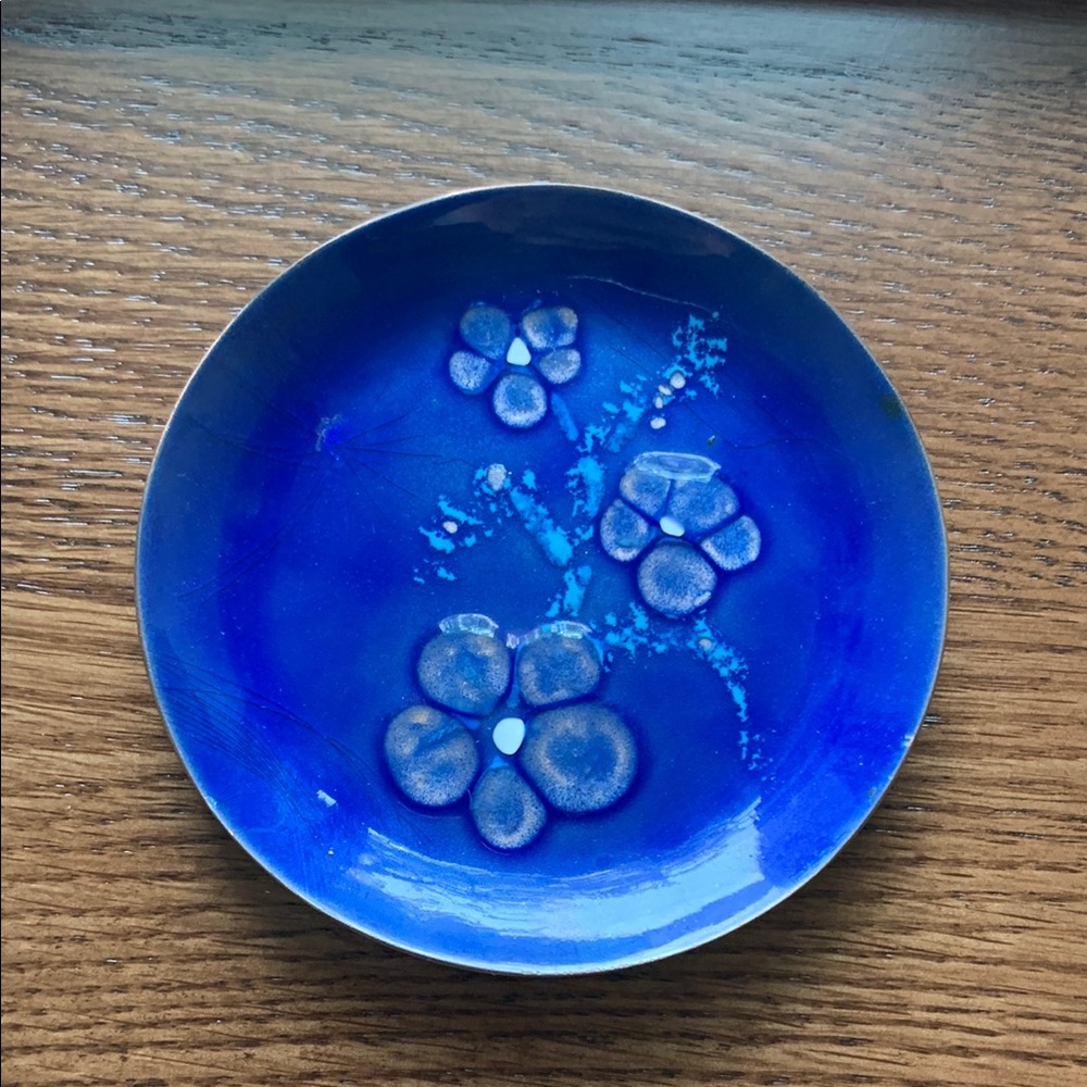 Vintage Bovano Cobalt Blue Floral Blue Enamel on Metal Plates.